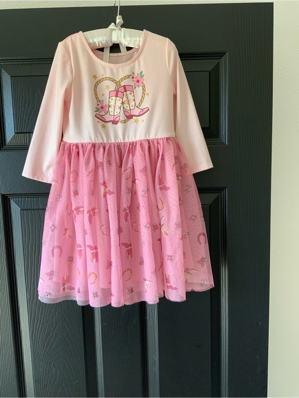 Pink Girls' Cowboy Boot Tulle Dress